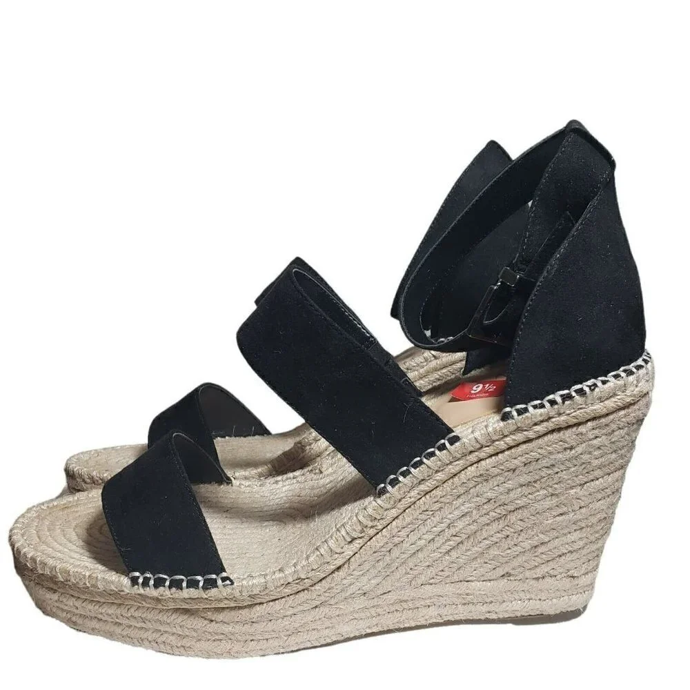 INC Womens Black Open Toe Wedge Ankle Strap Espadrille Platform Sandals Size 9.5